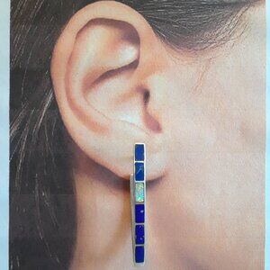 Lapis & Opal Inlay Sterling Silver Earrings (NWOT)